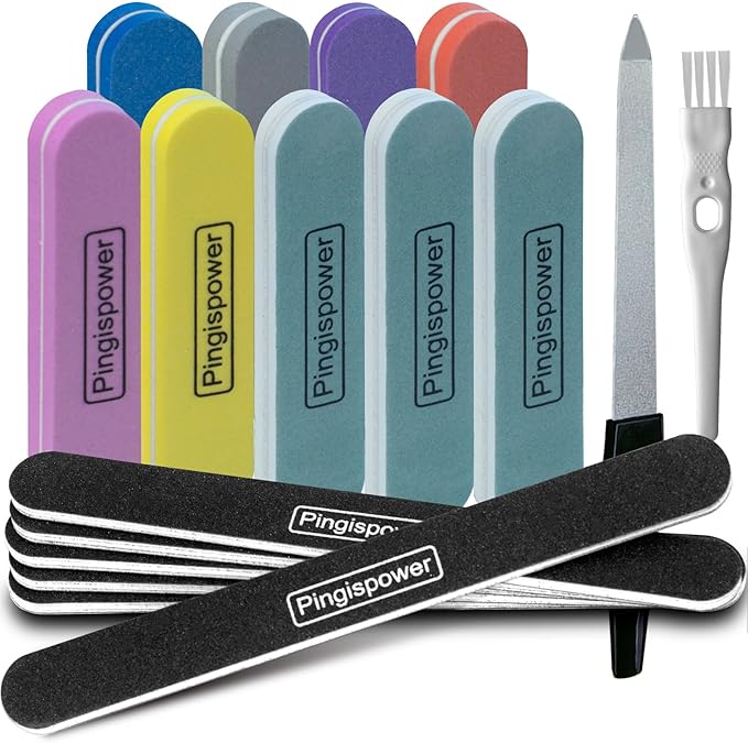 Nail Files and Buffers (17 Pack), Professional Double Sided Emery Board Nail File and Buffer for Acrylic Nails, 100/180 & 600/3000 Grit Reusable Nail Supplies Kit for Women Home & Salon