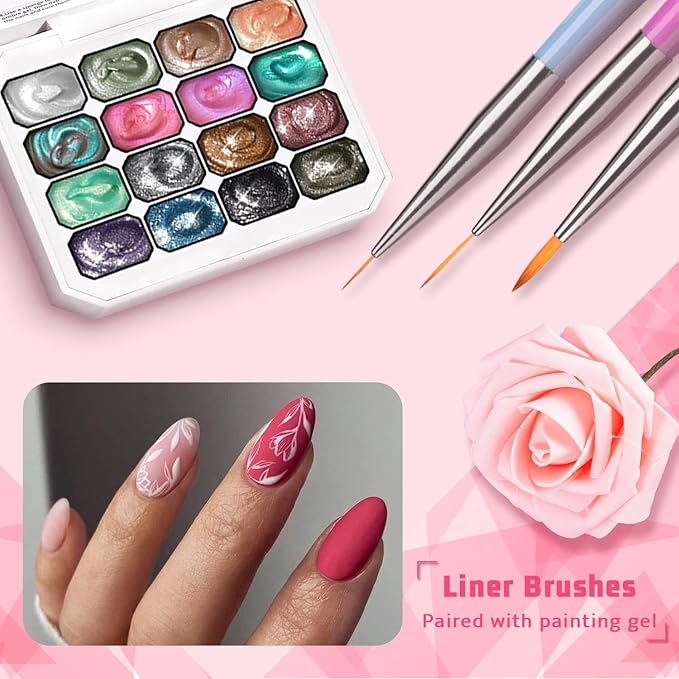 Glitter Pat Gel Nail Polish Palette, 16 Colors Blending Ombre Gel Polish Patting Gradient Painting Nails Art, No Wipe, UV/LED Cured, Aurora Mermaid Chrome Holographic (Set 05)