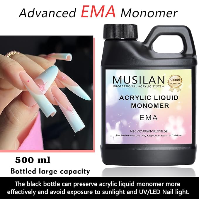 Monomer Acrylic Nail Liquid, Professiona 16.9oz Monomer Liquid for Acrylic Nail Sets and Acrylic Nail System Kit,MMA Free Monomer, Non-Yellowing Acrylic Liquid for Nails Salon DIY & Technician