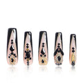 LOVFUL Press on Nails Obsidian Palace Black French Tip| Handmade with Full Covered Crystals| Reusable Fake Nails| Square Mid length 1.7in| H165-M