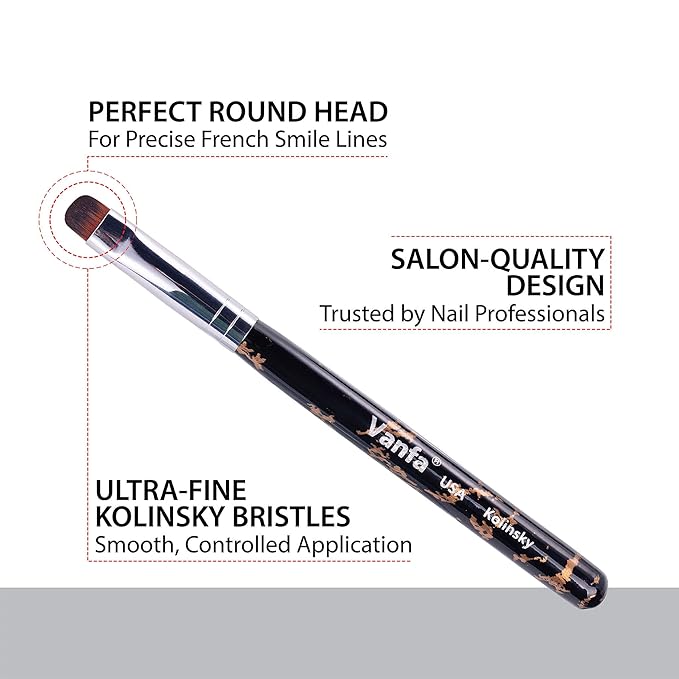 Vanfa French Brush for Nails, Gel Nail Brush, Clean up brush, Nail Art Brush with Kolinsky Hair (V08 - Pack of 2)