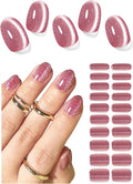 UV Gel Nail Stickers, Pink Cat Eye 20pcs Semi Cured Gel Nail Strips, Wraps for Home Manicure DIY