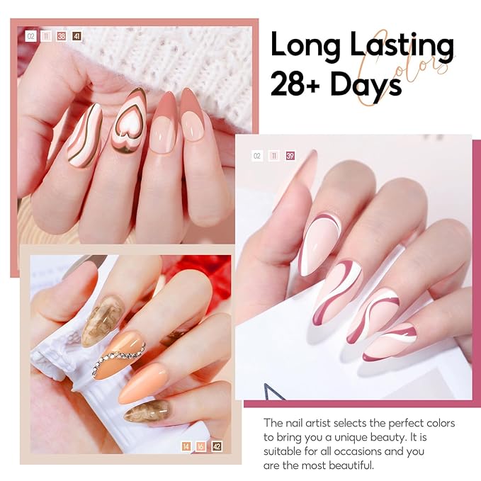 Peacecolor 26PCs Gel Nail Polish Set, 20 Natural Colors Milky White Nude Brown Nail Polish with 5Pcs Glossy/Matte/Glitter Top Base Coat Manicure Kit Gifts for Women DIY Home