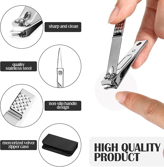 Coume 24 Sets Mini Manicure Set Bulk for Women Men Gifts for Coworkers Nail Grooming Kit 8 in 1 Nail Clippers Kit Luxurious Travel Case Stainless Steel Nails Clipper Set(Black)