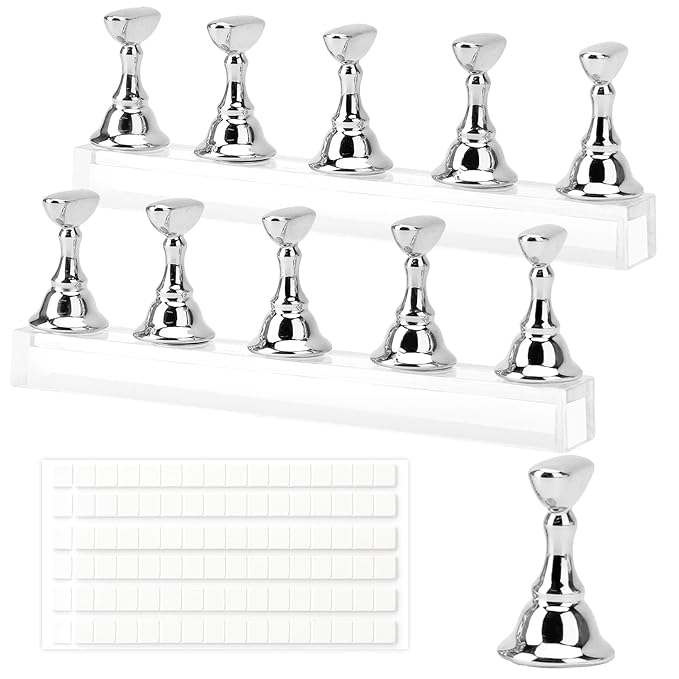Nail Stand Nail Holder for Painting Nails 2 Sets Press on Nails Stand Display with 96 Pcs Reusable Adhesive Putty Clay Magnetic Acrylic Nailss Art Tools Accessories for Home DIY Salon Supplies Silver