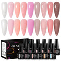 MEET ACROSS Color Base Gel For Nails 12 Pcs, Builder Base Nail Gel Aesthetic Nude Pink Rubber Base Gel Polish with Super Top Coat, Prep Dehydrator and Nail Primer Base Gel Strengthener Gel All-in-1