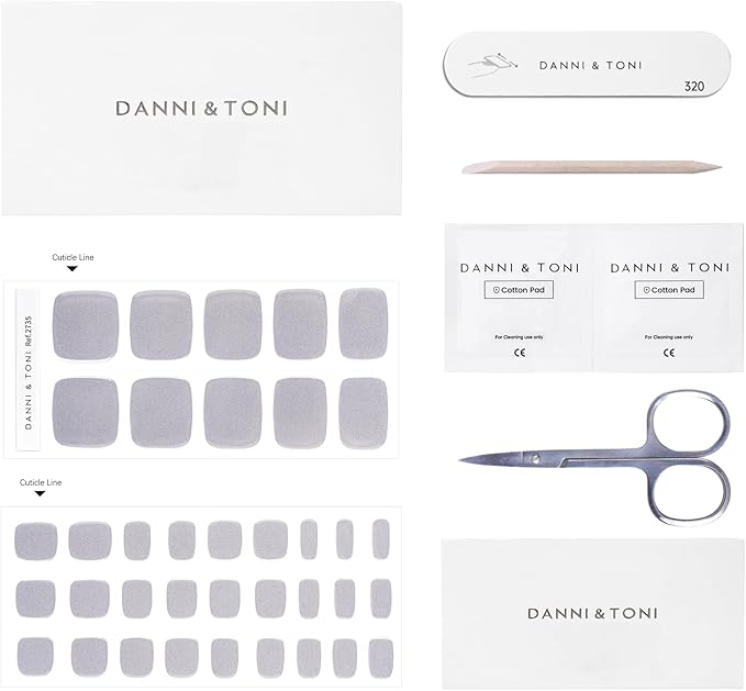 DANNI & TONI Semi Cured Gel Toenail Strips Sliver (Gloss Babe) Mirror Toe Nail Stickers Gel Pedi Wraps 37 Stickers