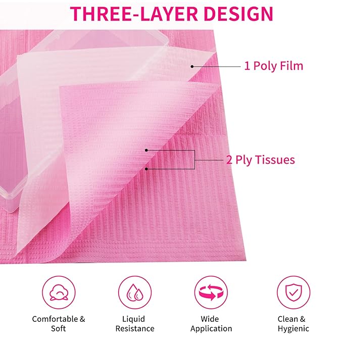 Gusnilo Nail Art Table Mat - Disposable Nail Paper Towels (250PCS) - Pink Waterproof 3-Ply Nail Art Paper 13" X 18" Pads for Nail Table Decoration Kit, Nail Art Accessories
