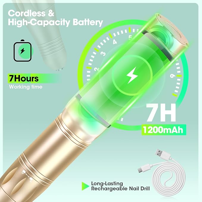 Nail Drill Cordless Professional E Filer for Nails 32000RPM Electric Nails Drill Kit Nail Drill Professional Wireless Nail File Drill Rechargeable Electric Nail File for Acrylic Gel Nails