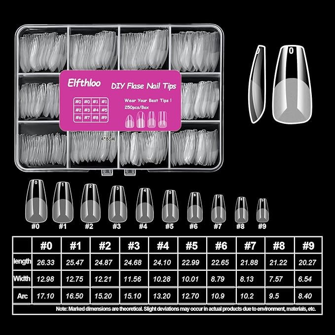 500PCS Clear Acrylic Nail Tips, 2 Shapes 10 Sizes - Half Matte Full Cover Fake Nails for DIY Manicure, Salon Professionals & Beginners - Rectangle Medium Coffin Pre-Shaped Extensions