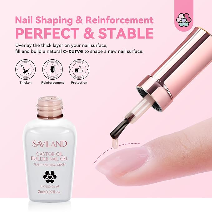 SAVILAND Gel Builder Set: 12 Translucent Colors Castor Oil Builder in a Bottle Vitamin E Hard Gel for Nails Extension Strengthener as Gifts for Women Home DIY Salon Nail Care Repair