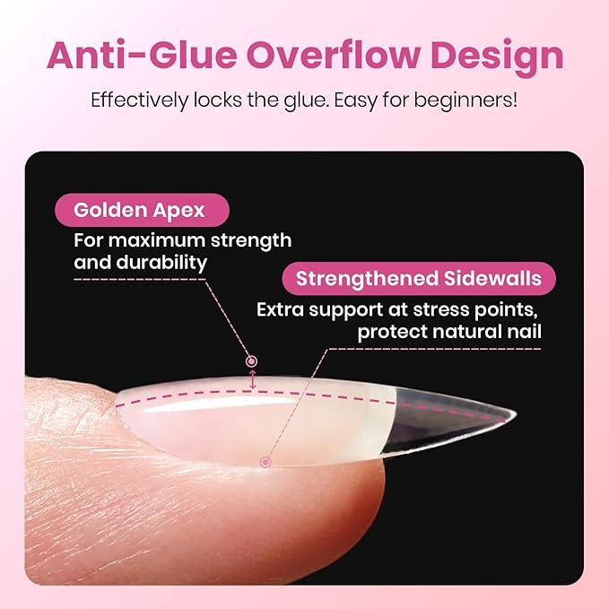 Beetles Gel Nail Tips Flat-X - Coffin Medium, 160pcs 16 Sizes, Pre-Etched Half Matte Full Cover Soft Acrylic False Nail Tips Clear Press on Easy DIY Nail Extension Salon for Flat & Natural Nail Beds