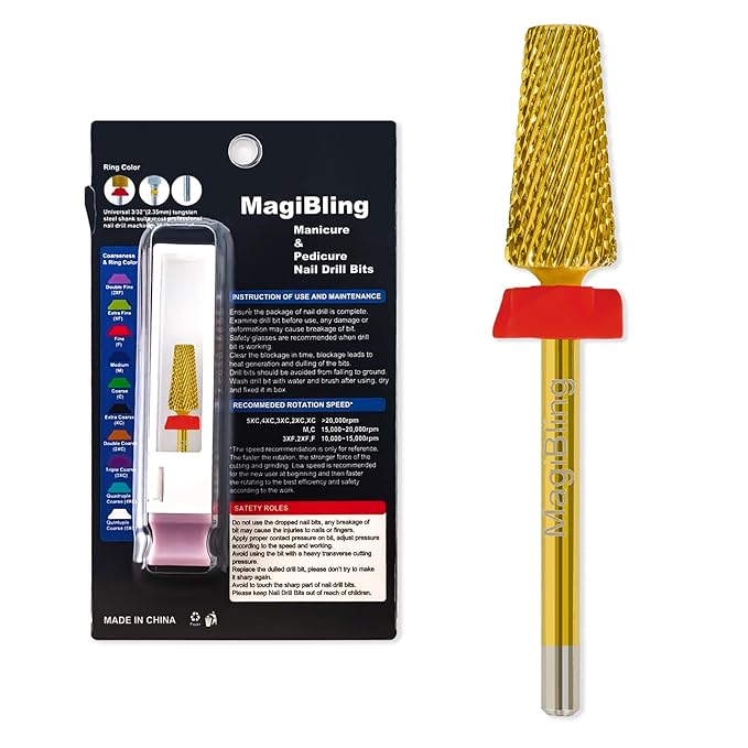 6.6mm Large Tapered Barrel 5-in-1 Nail Drill Bit, 3/32" Cross-Cut Safety Tungsten Carbide Efile Bit for Fast Gel & Acrylic Removal, Two-Way Rotation, Nail Tech & Beginner Bit, Titanium, Fine