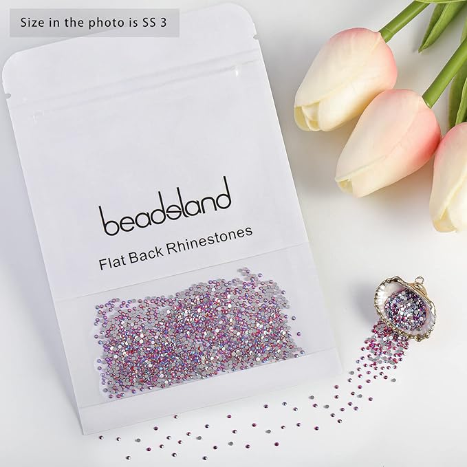 Beadsland Flat Back Crystal Rhinestones Round Gems for Nail Art and Craft Glue Fix, Light Siam AB, 1.2-1.4mm, SS3/1440pcs