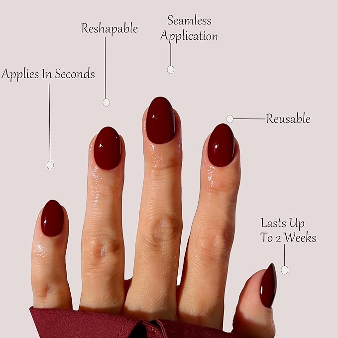 Red Press On Nails Oval -Short Press On Nails with Nail Glue, Fit Perfectly & Natural Reusable Stick On Nails in 12 Sizes - 24PCS Soft Gel Glue On Nails Kit