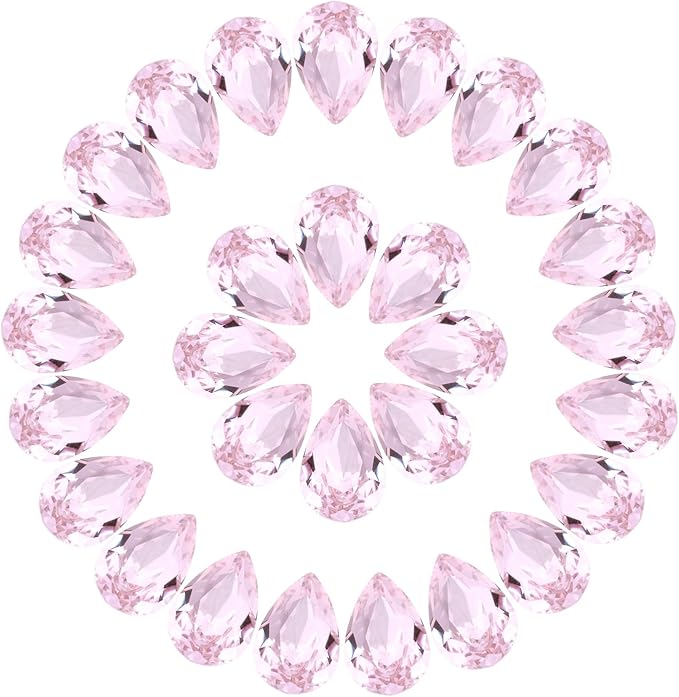 MECCANIXITY 48 Pcs 3D Teardrop Rhinestones Diamond Nail Charm Crystal Pointback K9 Glass Rhinestones Crystal Gems for Jewelry Making, Craft, 8x12mm, Pink