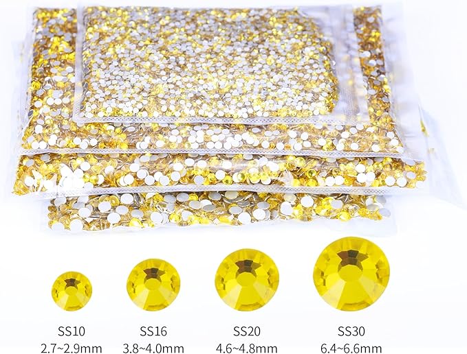 10000PCS Lemon Yellow Rhinestones Bulk, Flat Back Crystal Glass Stone Round Gems,SS16, 3.8-4.0mm