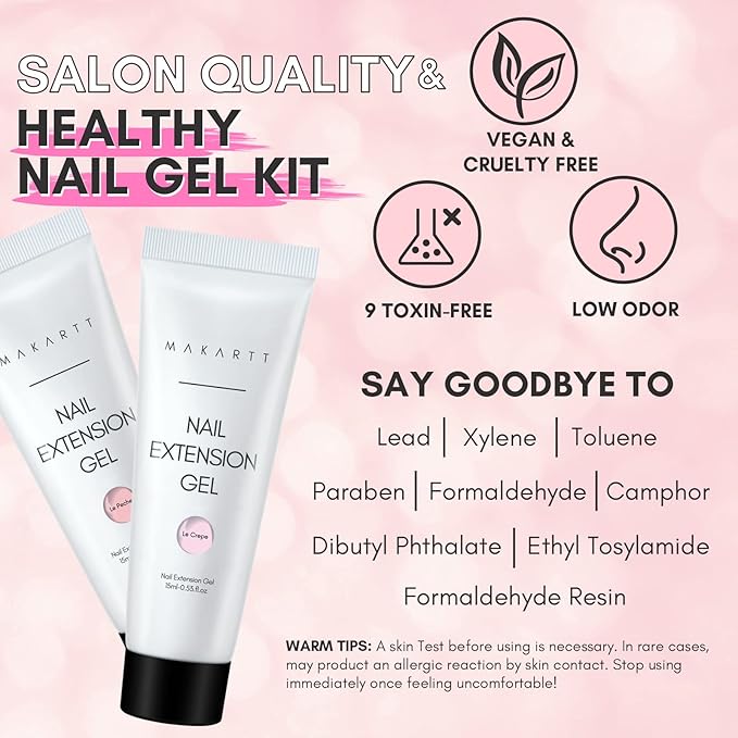 Makartt Poly Nail Gel Kit, Clear Pink Spring Summer Color Nail Extension Set Bundle with Disposable Nail Mats,50Pcs Pink Fordable Nail Paper Towels for Table Acrylic Nail Practice Sheet