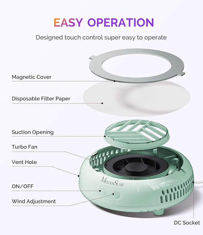MelodySusie PocketSized Nail Dust Collector with Lightweight Design,HProA 6000RPM Ultra-Small Nail Vacuum Fan with 3 Suction Modes and 30 Disposable Filter Papers for Beginner & Daily Nail Care,Green