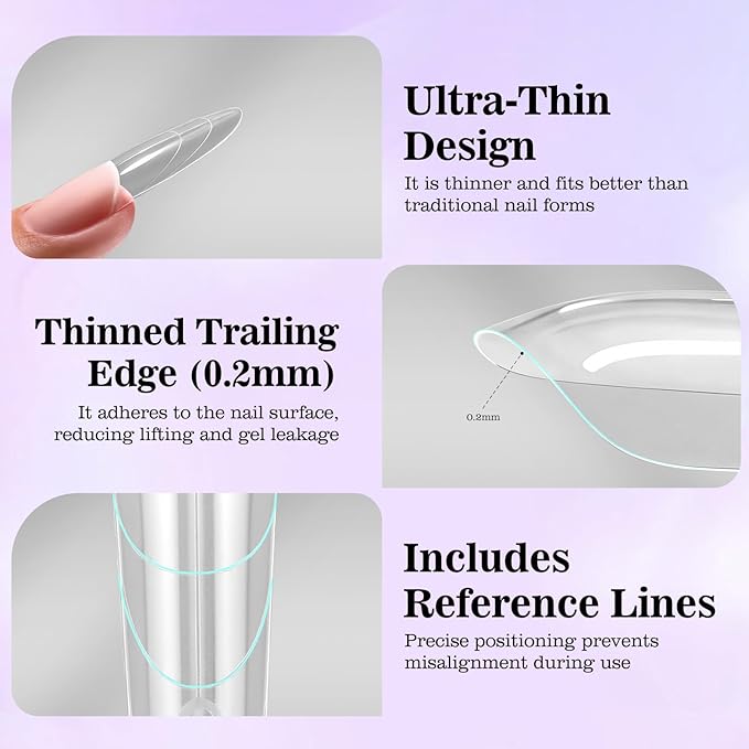 240 PCS Sandwich Nail Dual Forms, 14 Sizes Nail Tips for Builder Gel, Dual Forms for Polygel, Nail Extension for Beginner & Professional, Create Salon Quality Nail Art at Home (Oval)