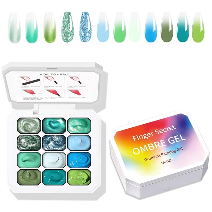 Gradient Painting Gel,12 Colors Set Ombre Gel Nail Polish,Ombre Pigment Palette for Nail with 100Pcs Nail Sponges & Grabbing Pen for Gel Nail Art in Salon or Home Use (c5)