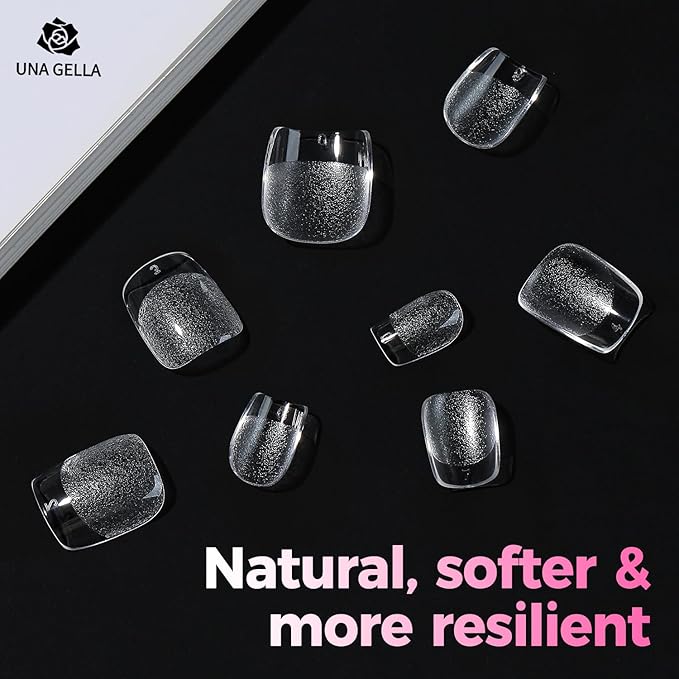 UNA GELLA 312Pcs Extra Short Squoval Nail Tips, Square Pre-Etched Half Matte Soft Gel Nail Tips Square Full Cover, No File Needed Clear Squoval Acrylic False Nails for DIY Nail Art Extension 12 Sizes