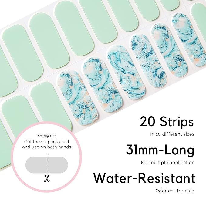 NAILOG Semi Cured Gel Nail Strips (20 Extra Long Polish Stickers/Wraps) │ Glossy & Long Lasting Soft Gel Finishing (Summer Breeze)