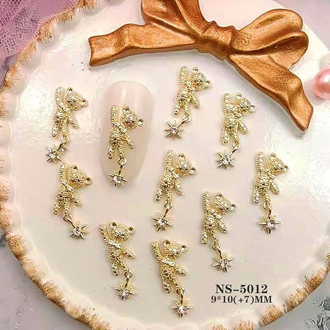 Bear Nail Art Decorations, Alloy Bear Nail Glitter Design, 24pcs Gold and Silver Metal Cute Bear Nail Rivet Rhinestone for Women Girls Manicure Charms Decoration, DIY Jewelry Making Craft Supplies