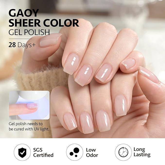 GAOY Nude Jelly Gel Nail Polish, 16ml Sheer Translucent Netural Soak Off Gel Polish, UV Light Cure for Nail Art DIY at Home, 2909 Elegance Tone