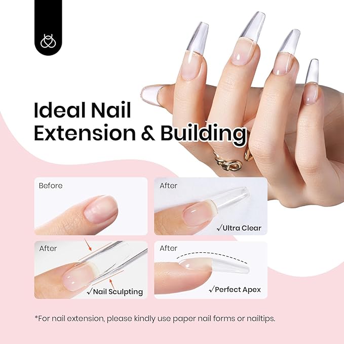 Beetles Low Heat Hard Gel Kit,Mint Sheer 2 Pcs Nail Extension Sculpting Apex Building for Salon Professionals,Clear Builder Nail Gel,UV & LED Lamp Needed