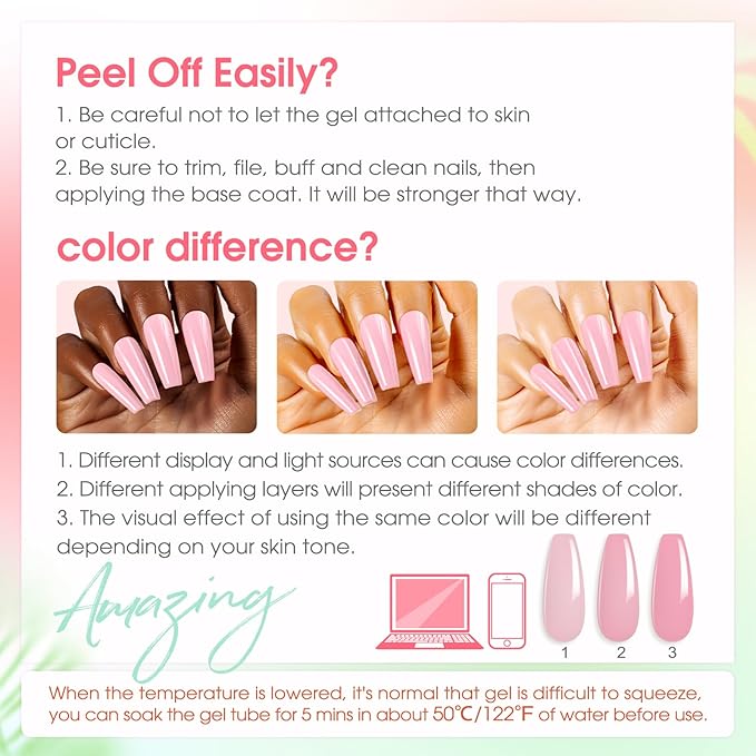 ROSALIND Poly Nail Gel Kit -24 Colors + Pink Brown with Accessories Clear Nude Poly Nails Gel Starter Kit with Mini UV Lamp Slip Solution Base Top Coat Nude Pink Extensions Set