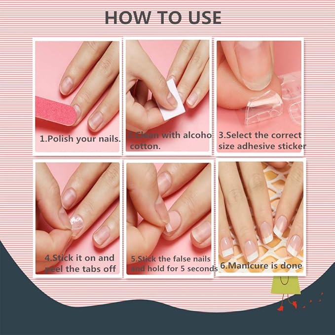 10 Sheets Waterproof Breathable Jelly Double Sided Nail Adhesives,Press on Nails Sticky Tabs Nail Glue Sticker