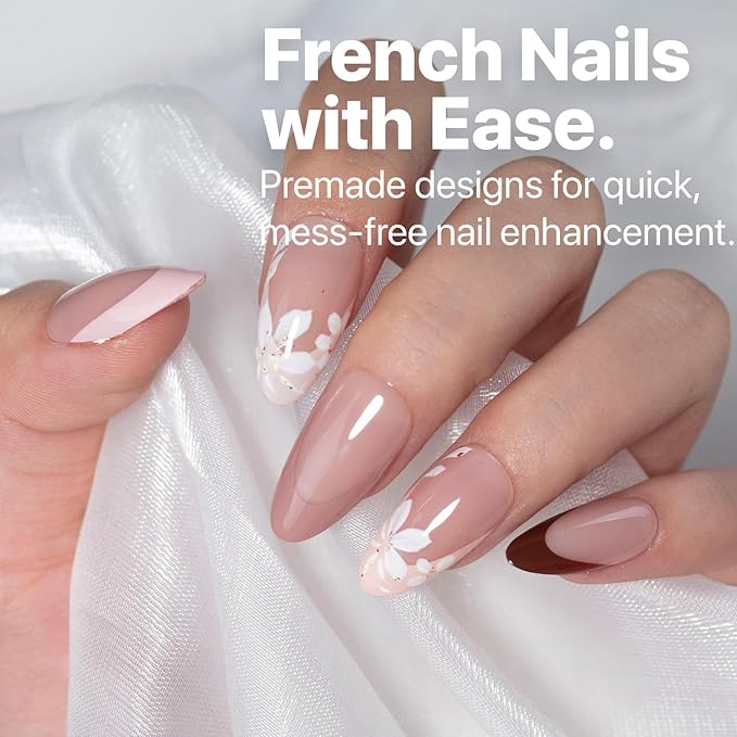 SXC Cosmetics French Tip Press On Nails - Skin Tone Nude and Color Series, Medium Almond X-Pro Tips Starter Kit ST115KIT