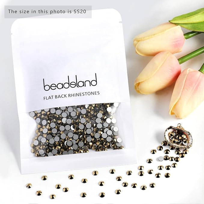 Beadsland 288pcs Flat Back Crystal Rhinestones Round Gems for Nail Art and Craft Glue Fix, Aurum, SS30, 6.3-6.5mm