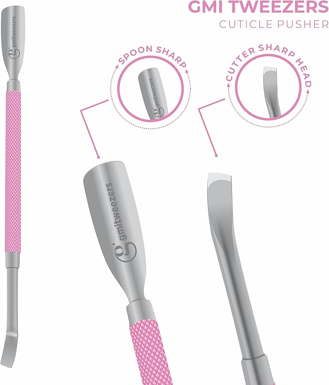 GMI-TWEEZERS - Professional Cuticle Remover, Cuticle Pusher And Cuticle Trimmer - Manicure Tool Cuticle Nippers - Durable Cuticle Cutter For Finger And Nail - Instant Cuticle Kit (Pink)