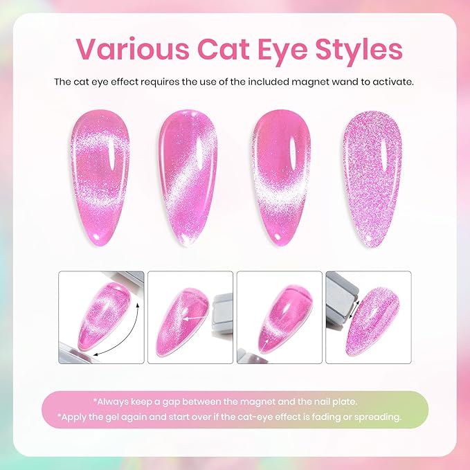 Beetles Gel Nail Polish Set, 24 Pcs 20 Colors Rainbow Pastel Neon Cat Eye Pink Purple Glitter Red Green Gel Nail Polish Kit Soak Off UV with Base Coat Top Coat Gift for Women Dreamy Wonderland