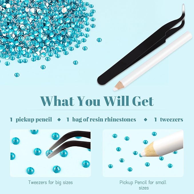 12000PCS 2mm Resin Rhinestones Bulk for Crafting (Indicolite), Flatback Bedazzling Crystals for Crafts DIY Nail Decoration, Gems Charms for Tumbler Shoes Clothing Fabric with Pickup Pen and Tweezers
