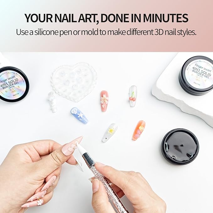 3D Gel Nail Art Kit-Nude Solid Builder Gel for Nails 3D Sculpting Carving Building Modeling Hard Extension for Beginner DIY Salon at Home Cured Needed