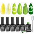 Beetles Green Gel Nail Polish Set - 6 Colors Cat Eye Sparkle Glitter Yellow Flash Lime Starter Kit with Magnet UV LED Needed Spring Summer St Patricks Gifts for Women DIY at Home Salon