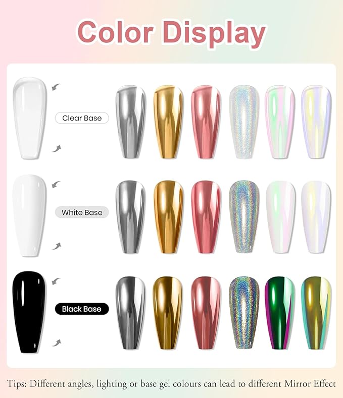 100% Chrome Nail Powder BISHENGYF: Super NO.1 Metallic Effect Chrome Powder For Nails Gold Silver Red Laser Holographic White Pearl Nai l Chrom e Powde r for Nails Art Decoration