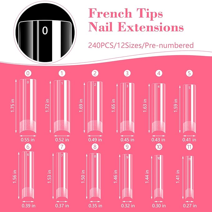 Lionvison Square Nail Tips NO C Curve, XL Clear Nail Tip for Acrylic Nails Professional, Long Nail Tips Straight Flat Pre Shaped Half Cover False Nails French Tips for Nail Salon Home DIY, 12 Sizes