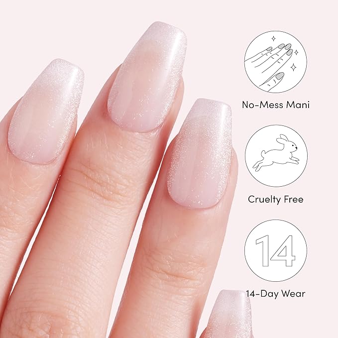 Dashing Diva Magic Press Premium Nail Bundle - Understated Collection - Coffin Shape Press On Nails - Peach Melody & Diamond Bliss - Long Lasting Gel - Lasts Up to 7 Days - 2 Sets