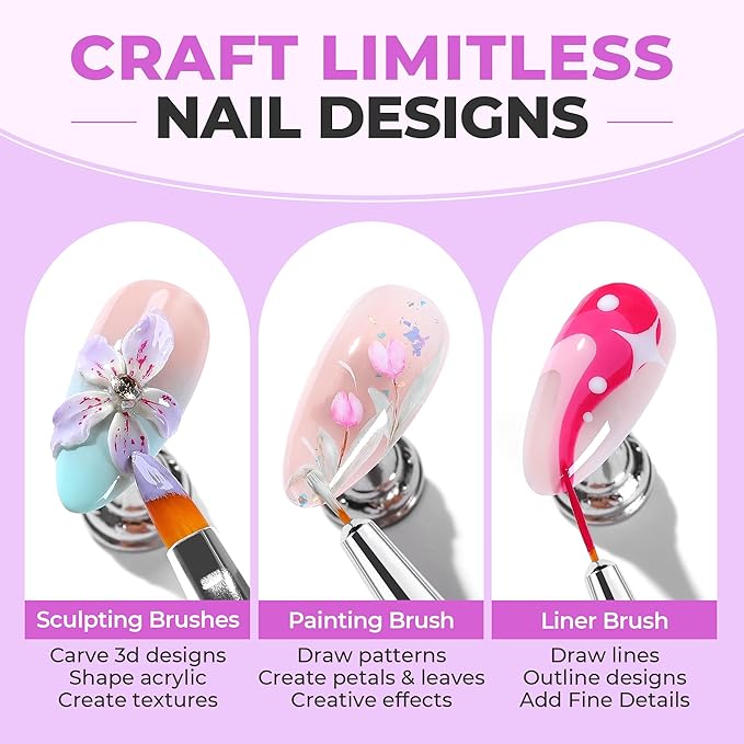 UNA GELLA Nail Art Pens 6PCS Purple Color Double-ended Acrylic Nail Brush Set Nail Dotting Tools Nail Art Design Christmas Brushes for Gel Polish, Liner, Drawing, Dotting and Detailing French Tip Tool