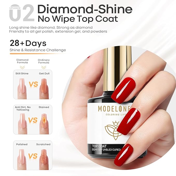 modelones Base Top Coat Gel Polish with Nail Primer, 3 Pcs No Wipe Clear Base and Top Coat Nail Bonder Primer Set for Nails Super Shiny Long Lasting Home DIY Manicure Gift for Women