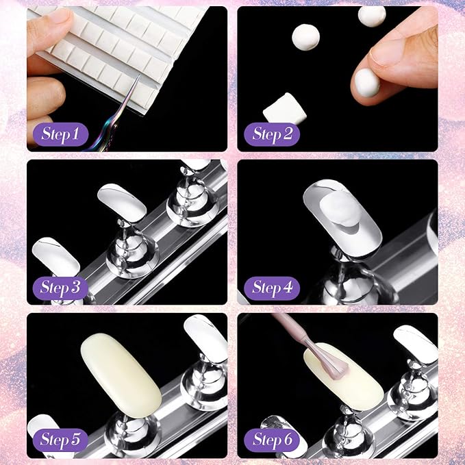 Blulu 2 Set Nail Stand for Painting Press Nail Holder Acrylic Magnetic Tips Training Fingernail Display Stands DIY Crystal Holders and 96 Pieces White Reusable Adhesive Putty(Silver)