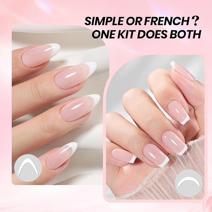 Beetles French Tip Gel Polish Set - White Nude Pink Gel Nail Polish Set Soak Off UV LED with 2 Styles Bubble French Manicure Nail Art Sticker Sheets for DIY Home & Salon Easter Gift for Women