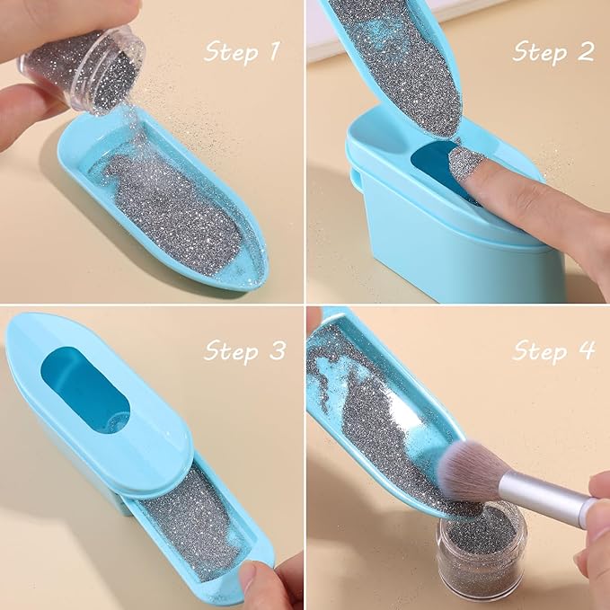 2 in 1 Dip Powder Recycling Tray System, Nail Dip Powder Storage Tray with Cleaning Brush, Container for Glitter, Sequins, Caviar Beads, Manicure Tool Kit for Home & Salon (Blue)