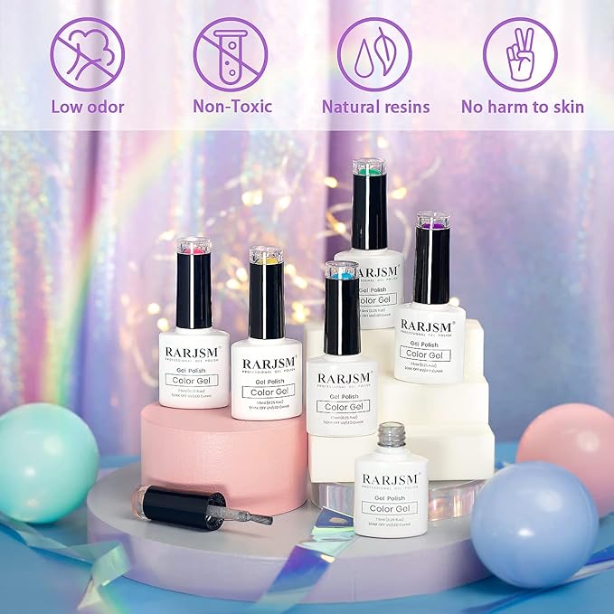 RARJSM Neon Gel Nail Polish Set Cat Eye Gel Nail Polish Set Silver Glitter GelPolish Irridescent Colors Neon Green Yellow Hot Pink Purple Blue 6 Piece Set 7.5ML Curing Required