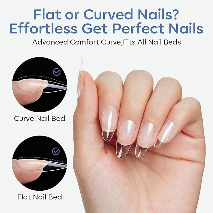 modelones Medium Almond Gel Nail Tips, 360pcs Pre-shaped Clear Fake Nails Press On Full Cover 15 Sizes Acrylic Gel Tips for Extension Salon