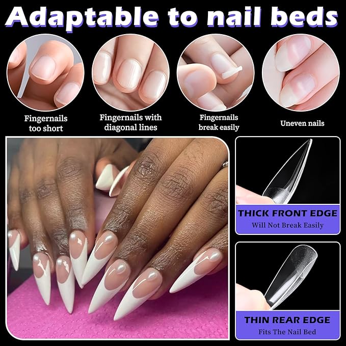 240pc Stiletto Gel Nail Tips Long Fake Nails Clear Press ons Nail, Long Stiletto Nails Tips Acrylic Nails Extension Soft Gel Nails Tip Full Cover Pointy False Nail Clear Artficial Fingernails